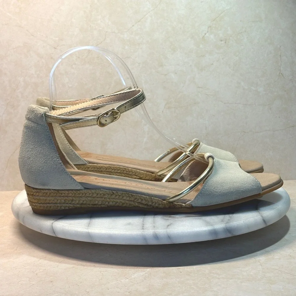 Gaimo Espadrilles Wedge Sandals Beige Gold‎ Ankle Strap Spring Summer Shoes 9.5